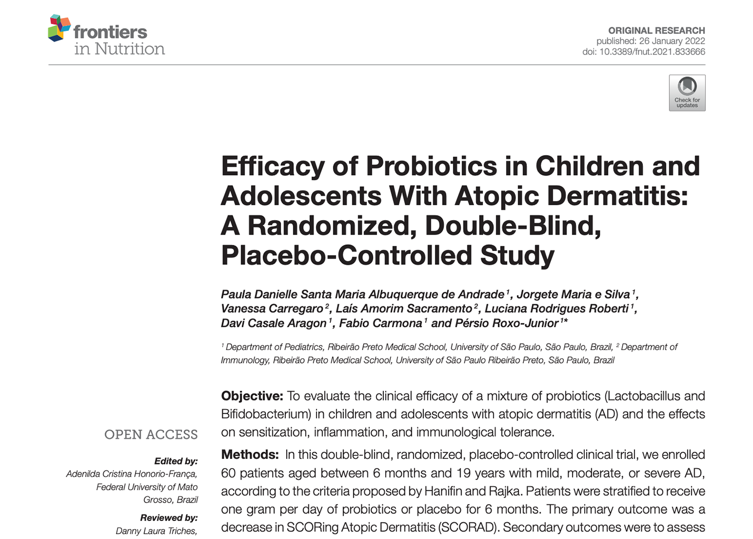 Efficacy of probiotics in children and adolescents with atopic dermatitis