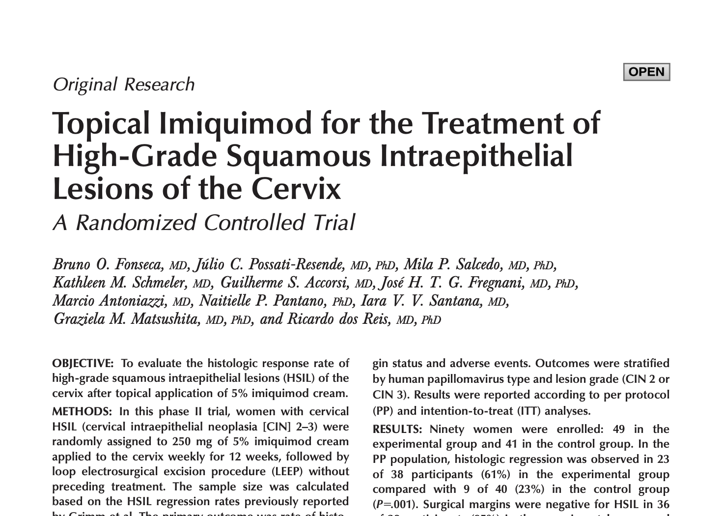 Topical imiquimod for the treatment of high-grade squamous intraepithelial lesions of the cervix